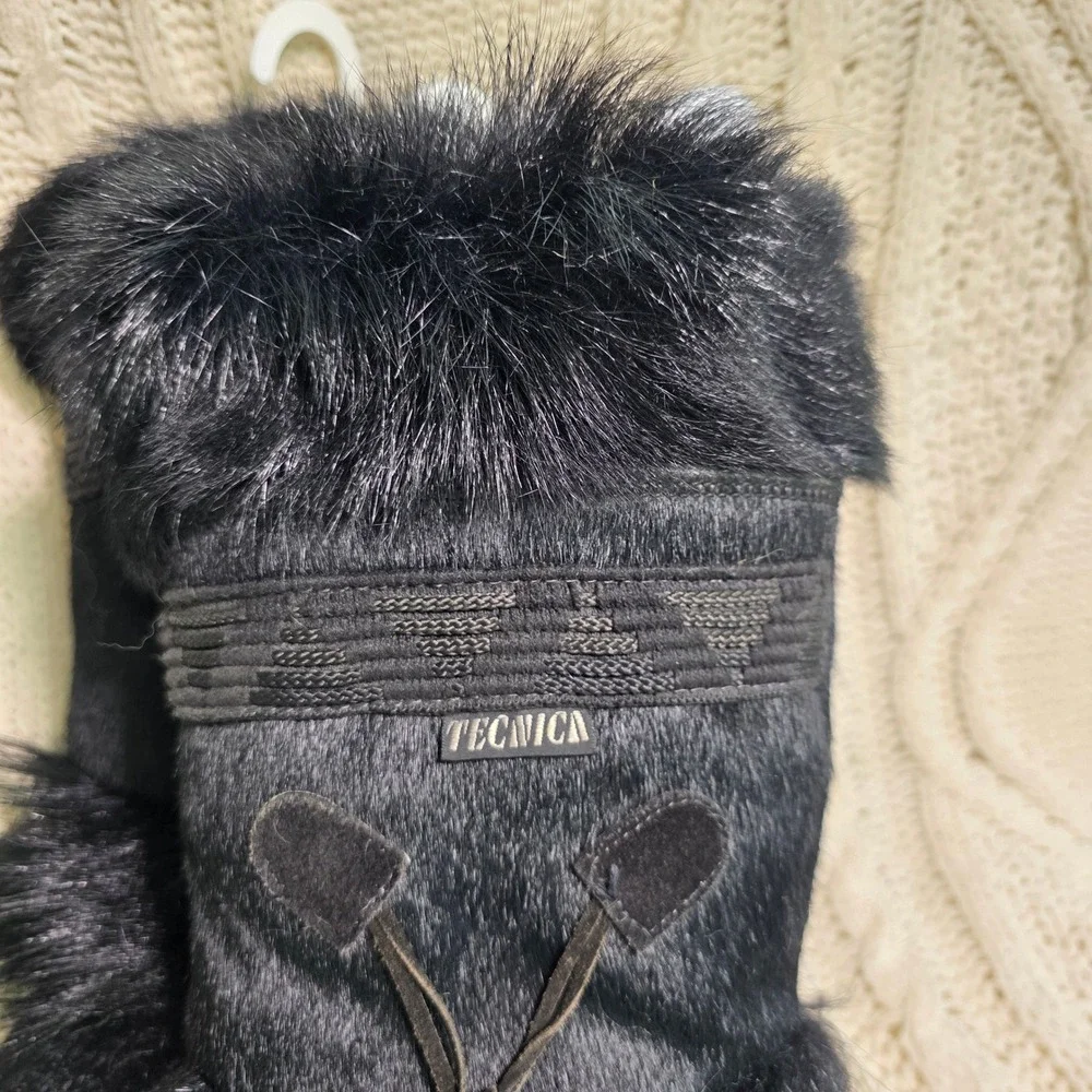 VTG Tecnica Snow Boots Black FULL‎ GOAT HAIR Mid Calf Rare Womens 39 Excellent